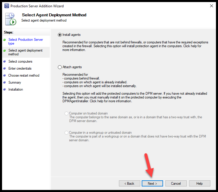 Choose to install the agent