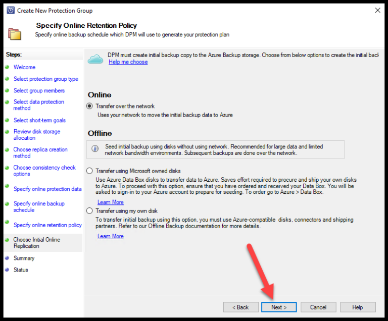 Set Initial backup for online